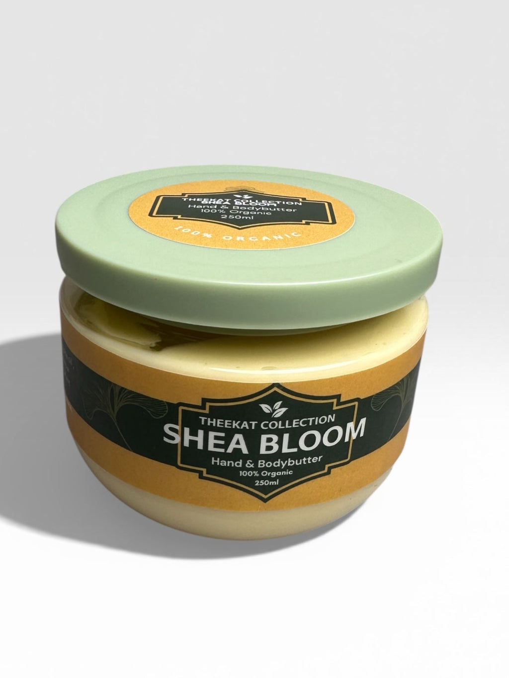 Natural ingredients in whipped shea butter including raw shea butter and jojoba oil